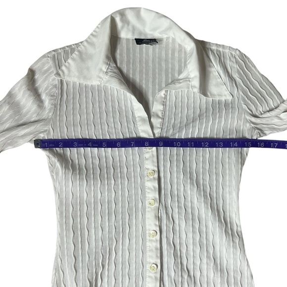 90s Vintage Anxiety Cafe Textured Collard V Neck Button Down Blouse - Picture 5 of 8